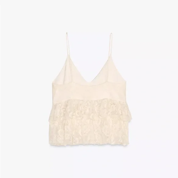 zara boho cream ruffled lace cami top - Picture 9 of 11